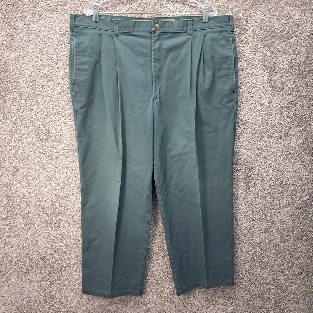 Duxbak Mens Pleated Chino Pants Green Cotton Made in USA 42x32 7908
